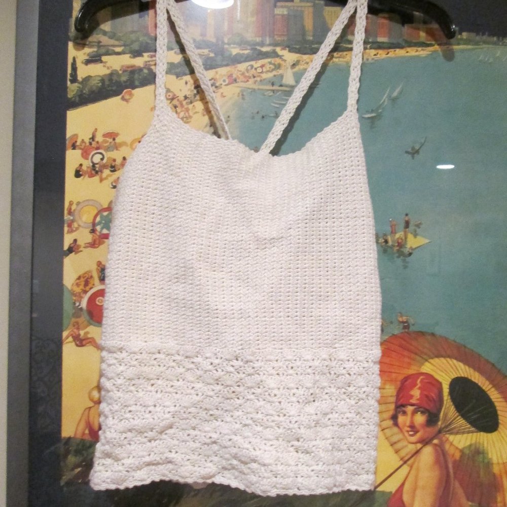 Ralph Lauren Handknit Crochet Sleeveless Ivory Summer Beach Top 100% Cotton ~ L